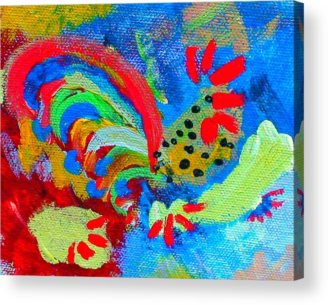 Rooster Acrylic Print featuring the painting Rooster in the Sky from The Fairy Queen by Angela Annas