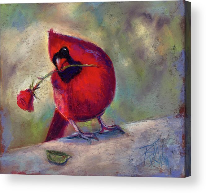 Cardinal Acrylic Print featuring the painting Roses Are Red and so am I by Billie Colson