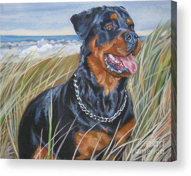 Dog Acrylic Print featuring the painting Rottweiler Beach by Lee Ann Shepard