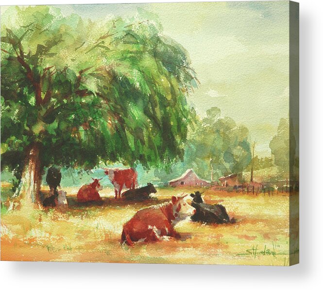 Cows Acrylic Print featuring the painting Rumination by Steve Henderson