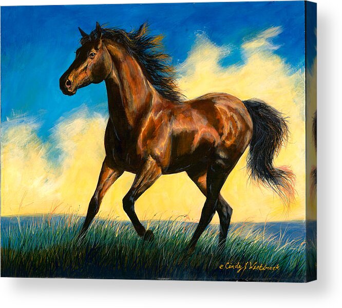 Horse Acrylic Print featuring the painting Running Bay at Dusk by Cynthia Westbrook