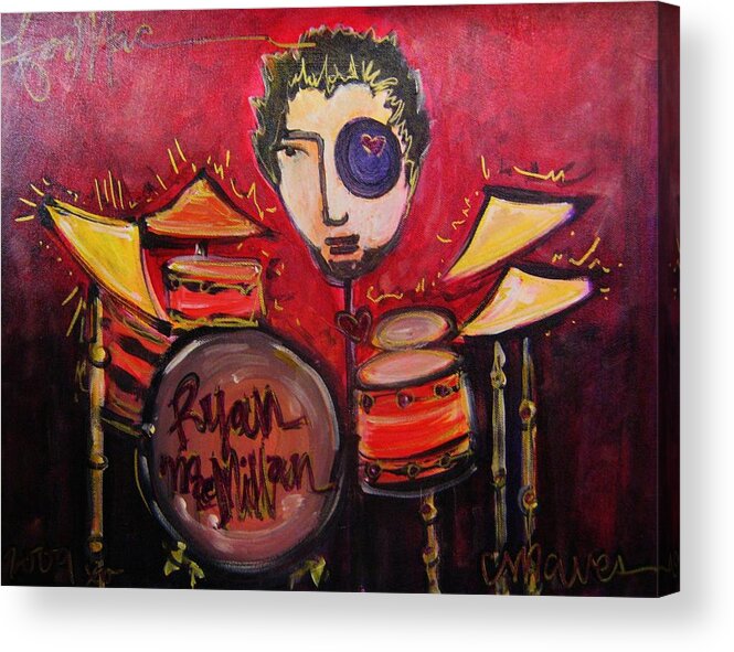 Ryan Macmillan Acrylic Print featuring the painting Ryan MacMillan and his drums by Laurie Maves ART