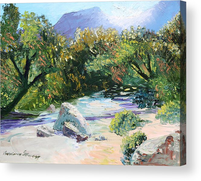 Landscape Acrylic Print featuring the painting Sabino Canyon in the morning by Madeleine Shulman