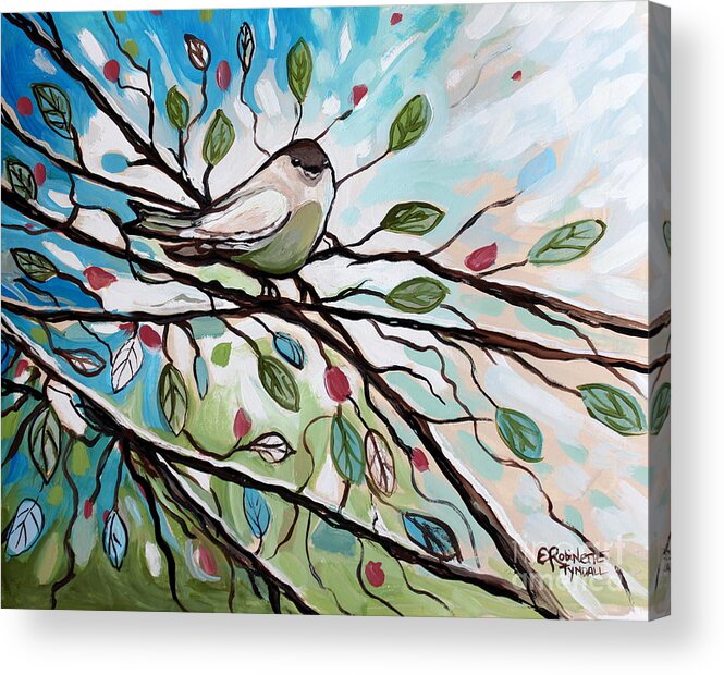 Birds Acrylic Print featuring the painting Sage Glimmering Songbird by Elizabeth Robinette Tyndall