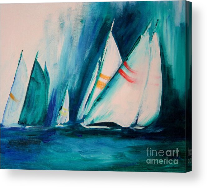 Sailboats And Abstract 2 Acrylic Print featuring the painting Sailboat studies by Julie Lueders 