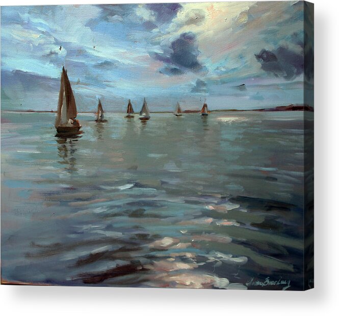 Sailboats Acrylic Print featuring the painting Sailboats on the Chesapeake bay by Susan Bradbury