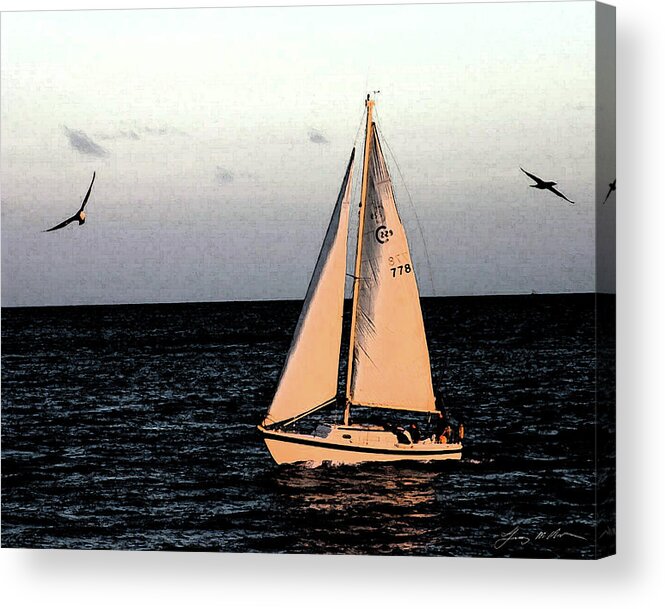 Diamond Head Acrylic Print featuring the digital art Sailing off of Diamond Head by Tommy Anderson