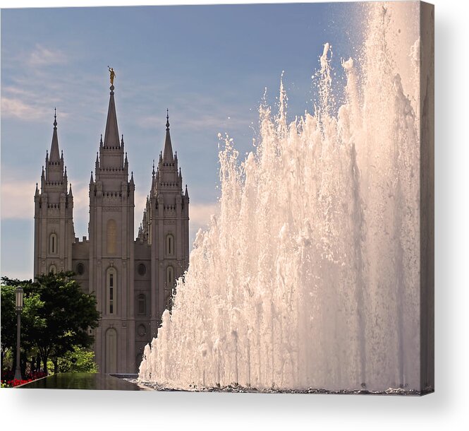 Salt Lake Temple Acrylic Print featuring the photograph Salt Lake Temple and Fountain by Rona Black
