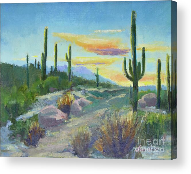 Sonoran Sun Acrylic Print featuring the painting Salutation to the Tucson Sun by Maria Hunt