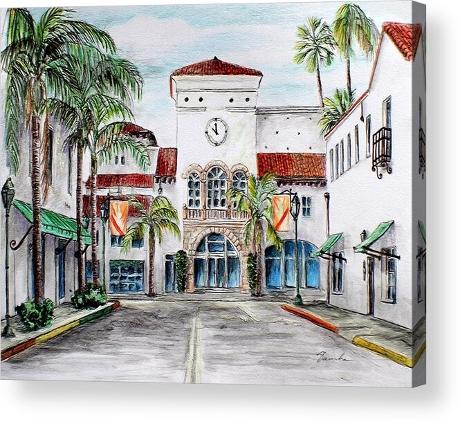 Downtown Of Santa Barbara Acrylic Print featuring the drawing Santa Barbara streets by Danuta Bennett