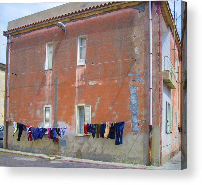 Red Building Acrylic Print featuring the photograph Sardinian Laundry by Jessica Levant