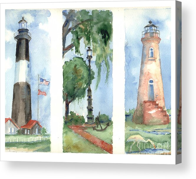 Lighthouses Acrylic Print featuring the painting Savannah Lighthouses by Doris Blessington