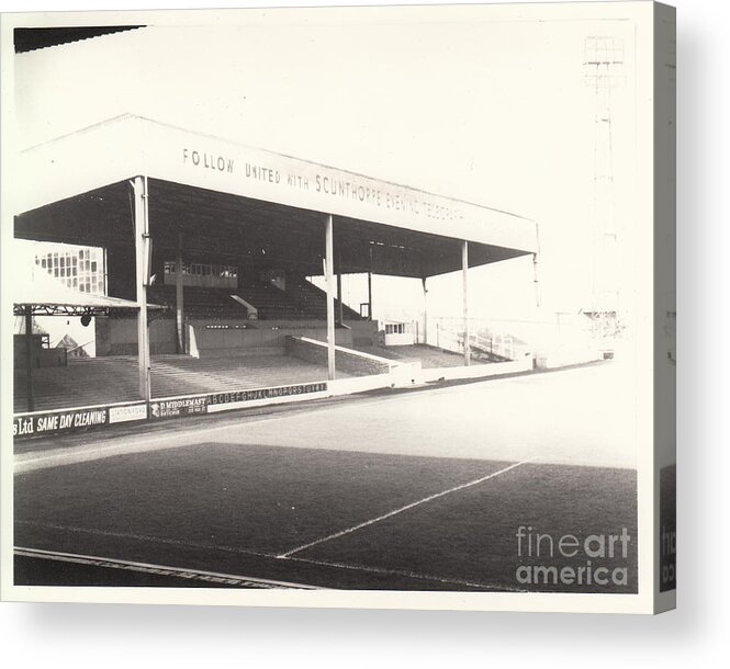  Acrylic Print featuring the photograph Scunthorpe United - Old Showground - Main Stand 1 - BW - 1960s by Legendary Football Grounds