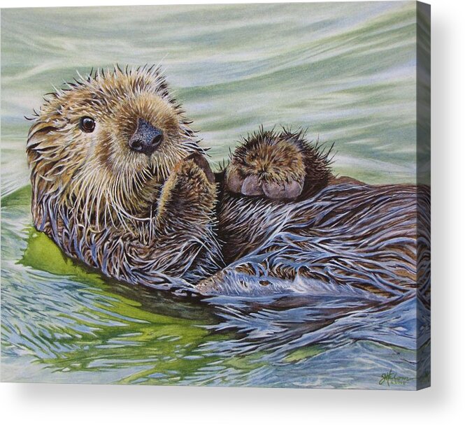 Otter Acrylic Print featuring the painting Sea Otter by Greg and Linda Halom