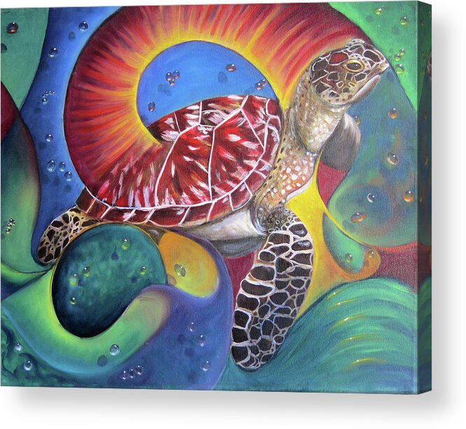 Turtle Acrylic Print featuring the painting Sea Turtle by Sherry Strong