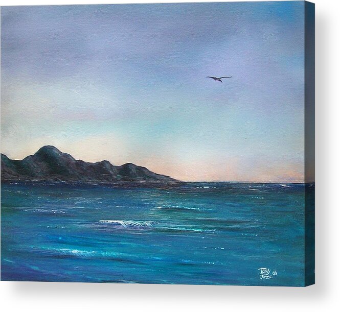 Seascapes. Seagull Acrylic Print featuring the painting Seagull Seascape by Tony Rodriguez