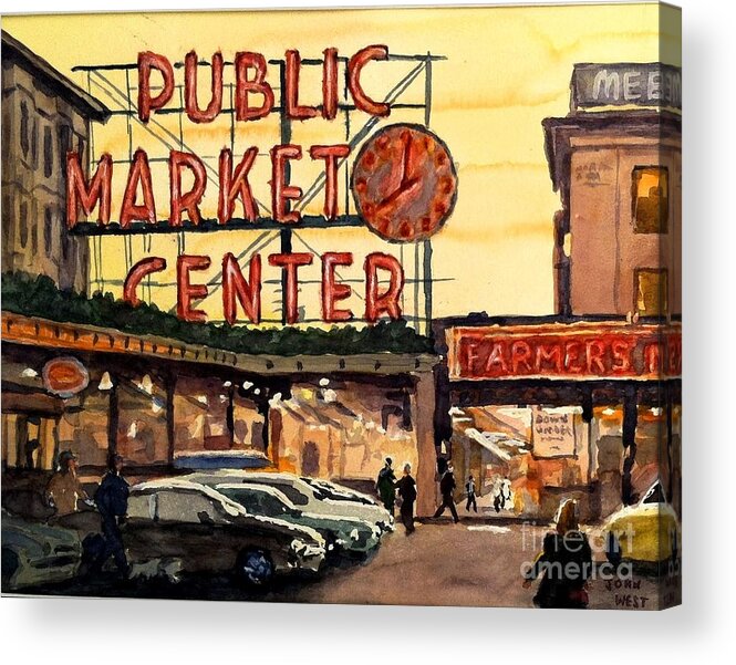 Landscape Acrylic Print featuring the painting Seattle Market by John West