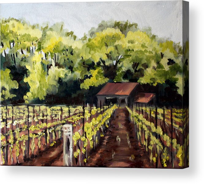 Vineyard Acrylic Print featuring the painting Shed in a Vineyard by Sarah Lynch