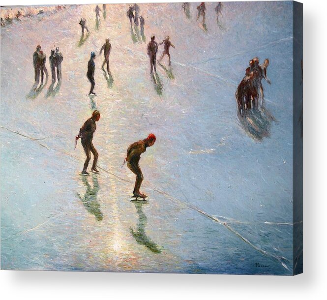 Landscape Acrylic Print featuring the painting Skating in the Sunset by Pierre Dijk