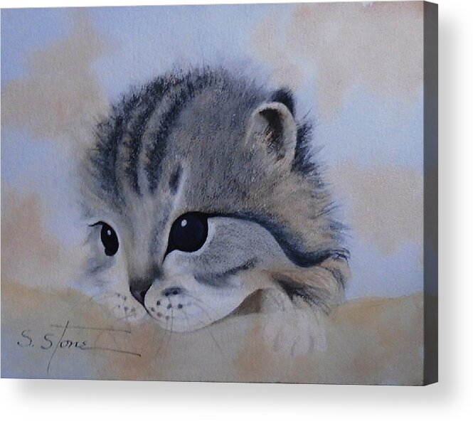 Animal Portrait Acrylic Print featuring the painting Sleepy Kitten by Sandra Stone