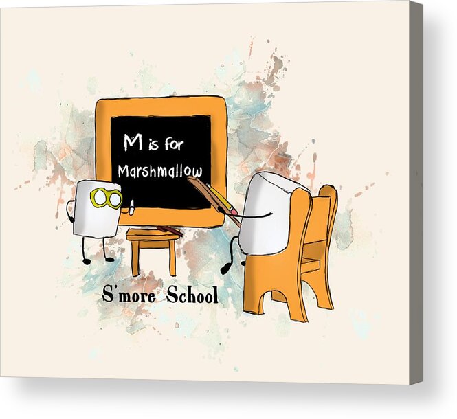 Marshmallow Acrylic Print featuring the digital art Smore School Illustrated by Heather Applegate