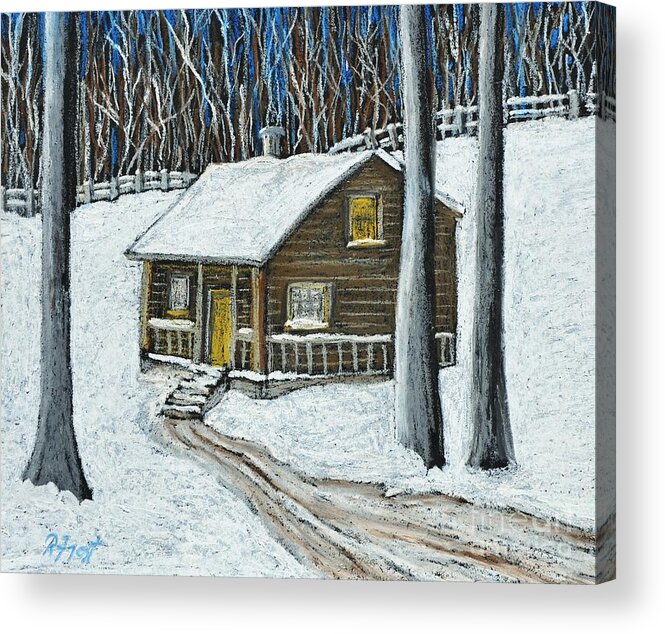 Cabins Acrylic Print featuring the pastel Snow on Cabin by Reb Frost