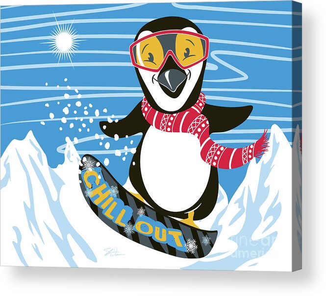 Penguin Acrylic Print featuring the digital art Snowboarding Penguin by Shari Warren