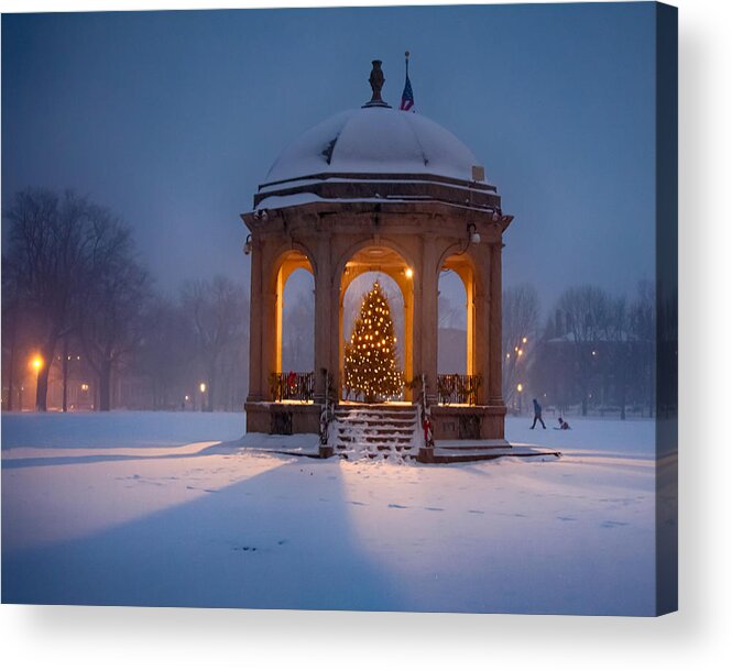 Salem Acrylic Print featuring the photograph Snowy night on the Salem Common by Jeff Folger