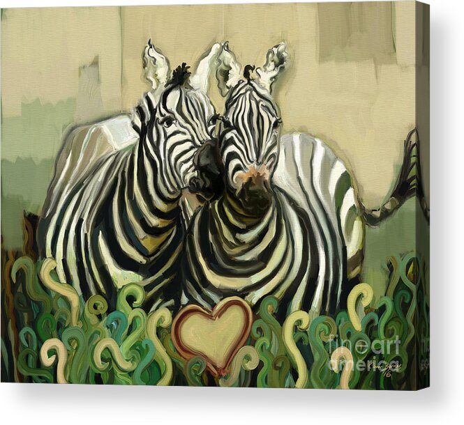 Zebra Acrylic Print featuring the painting So In Love by Carrie Joy Byrnes