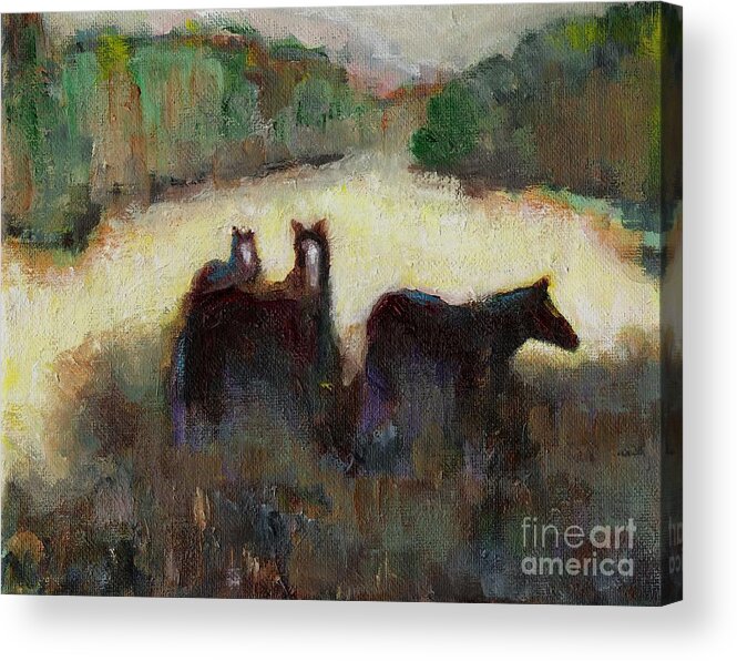 Horses Acrylic Print featuring the painting Sometimes We Need To Get Out of The Heat by Frances Marino