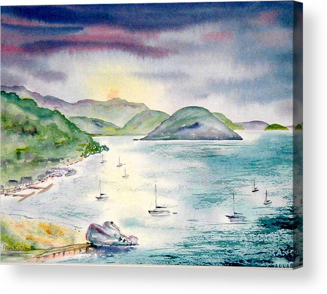 Tortola Acrylic Print featuring the painting Sopers Hole Sunset by Diane Kirk