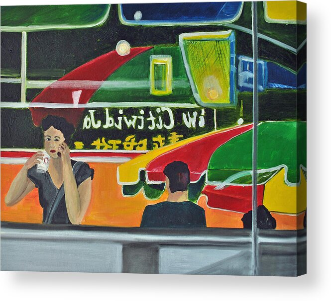  City Scenes Acrylic Print featuring the painting Soup for One by Patricia Arroyo