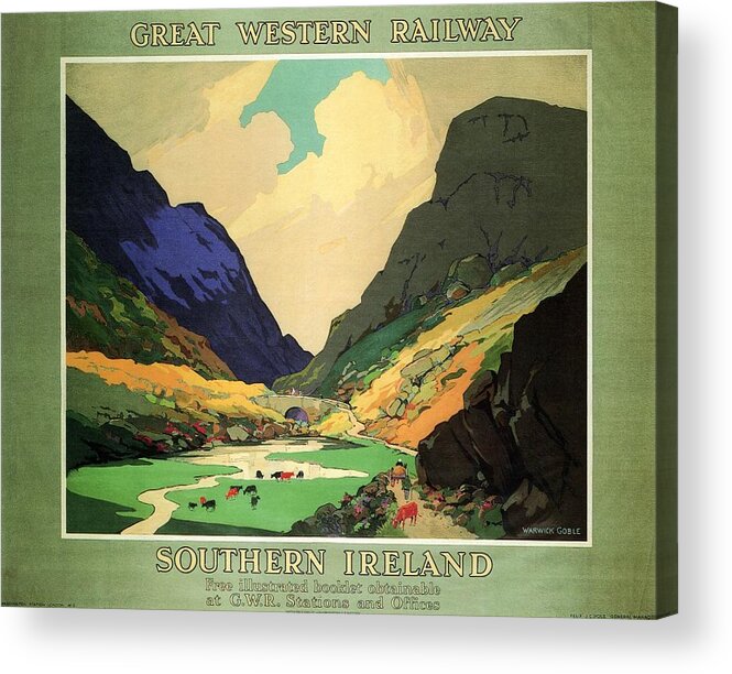 Southern Ireland Acrylic Print featuring the painting Southern Ireland - Landscape Painting - Great Western Railway - Vintage Advertising Poster by Studio Grafiikka