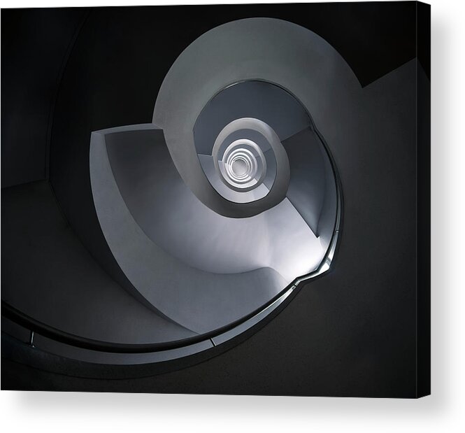 Spiral Staircase Acrylic Print featuring the photograph Spiral staircase in grey and blue tones by Jaroslaw Blaminsky