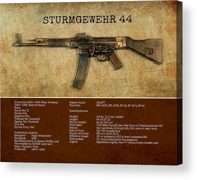 German Small Arms Acrylic Print featuring the digital art Stg 44 Sturmgewehr 44 by John Wills