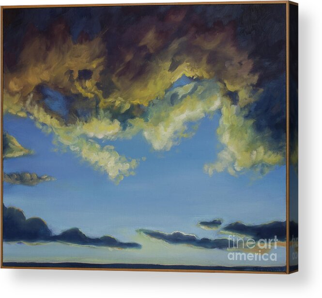 Bright Colors Acrylic Print featuring the painting Storm Clouds Clearing For Peace, with Frame by Liesl Walsh