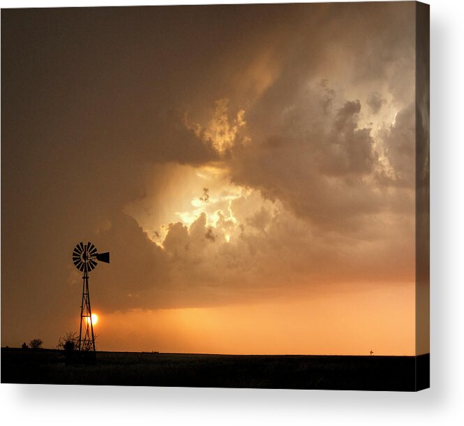 Kansas Acrylic Print featuring the photograph Stormy Sunset and Windmill 08 by Rob Graham