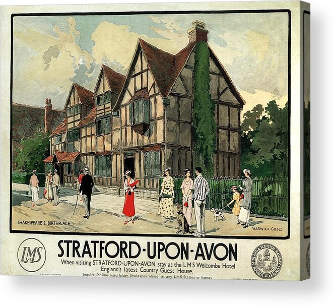 London Acrylic Print featuring the mixed media Straford-Upon-Avon - London Midland and Scottish Railway Company - Retro travel Poster - Vintage by Studio Grafiikka