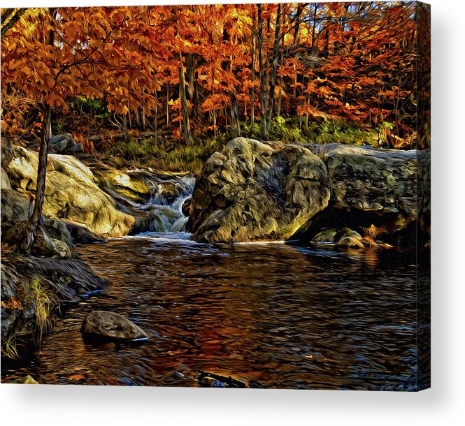 2007 Acrylic Print featuring the photograph Stream In Autumn 57 in oil by Mark Myhaver