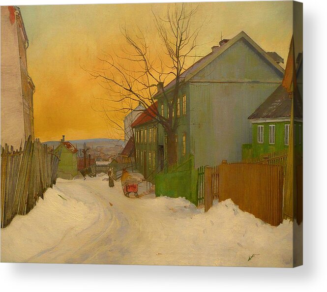 Oslo Acrylic Print featuring the painting Street In Oslo by Mountain Dreams