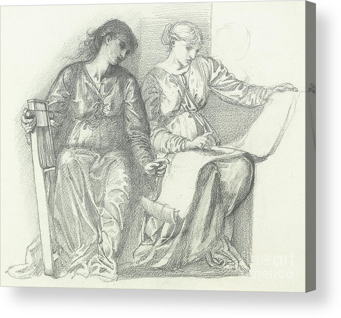 Study For Music Acrylic Print featuring the drawing Study for Music by Edward Burne-Jones