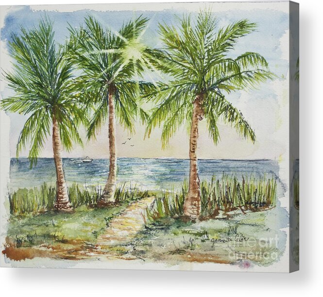 Palm Trees Acrylic Print featuring the painting Sunburst Beach Morning by Janis Lee Colon