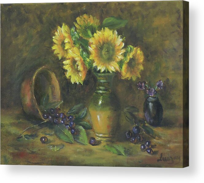 Classical Floral Acrylic Print featuring the painting Sunflowers by Katalin Luczay