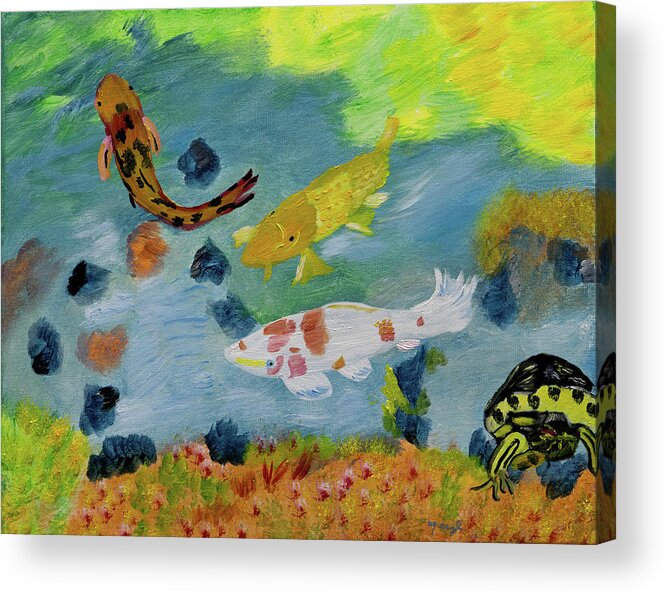Koi Fish Acrylic Print featuring the painting Sunny Koi Fish by Meryl Goudey