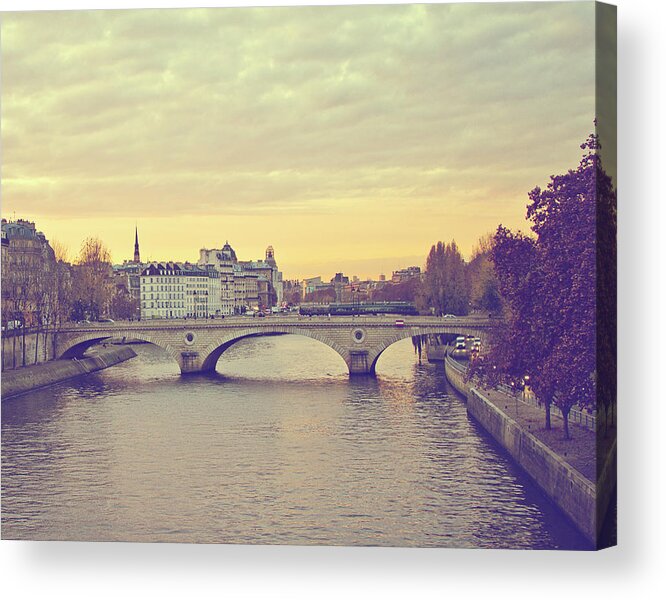 Paris Acrylic Print featuring the photograph Sunset Across The Seine by Melanie Alexandra Price
