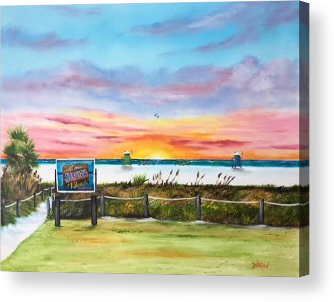 Siesta Key Acrylic Print featuring the painting Sunset At Siesta Key Public Beach by Lloyd Dobson
