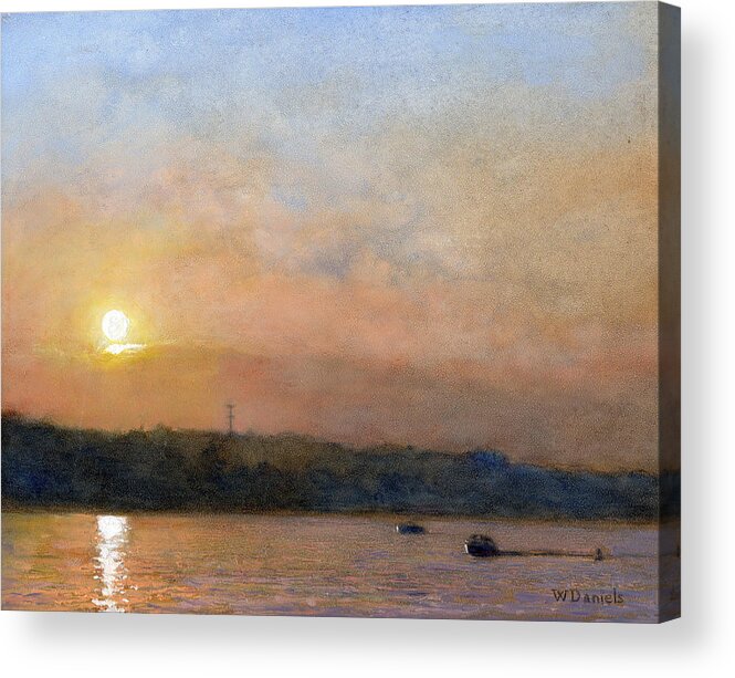 Landscape Acrylic Print featuring the painting Sunset- Cazenovia Lake by Wayne Daniels