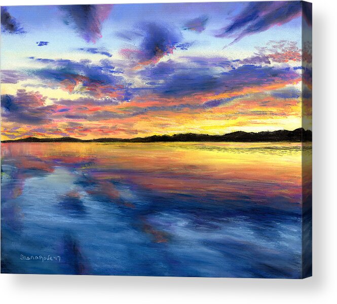 Maine Acrylic Print featuring the drawing Sunset on Snow Pond by Shana Rowe Jackson