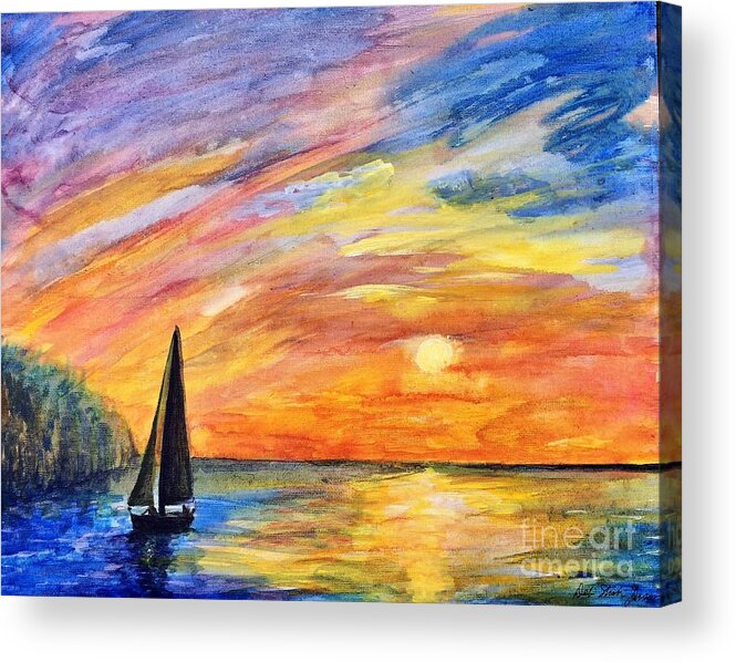 Sunset Acrylic Print featuring the painting Sunset Sail by Deb Stroh-Larson