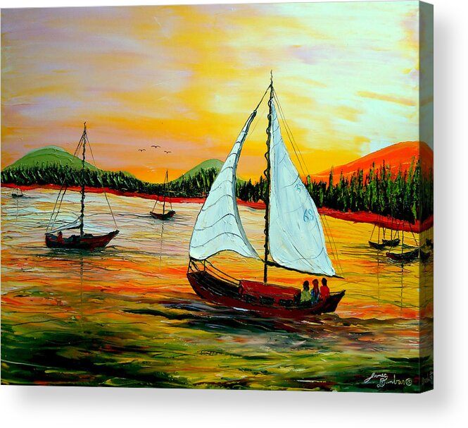  Acrylic Print featuring the painting Sunset Sails by James Dunbar